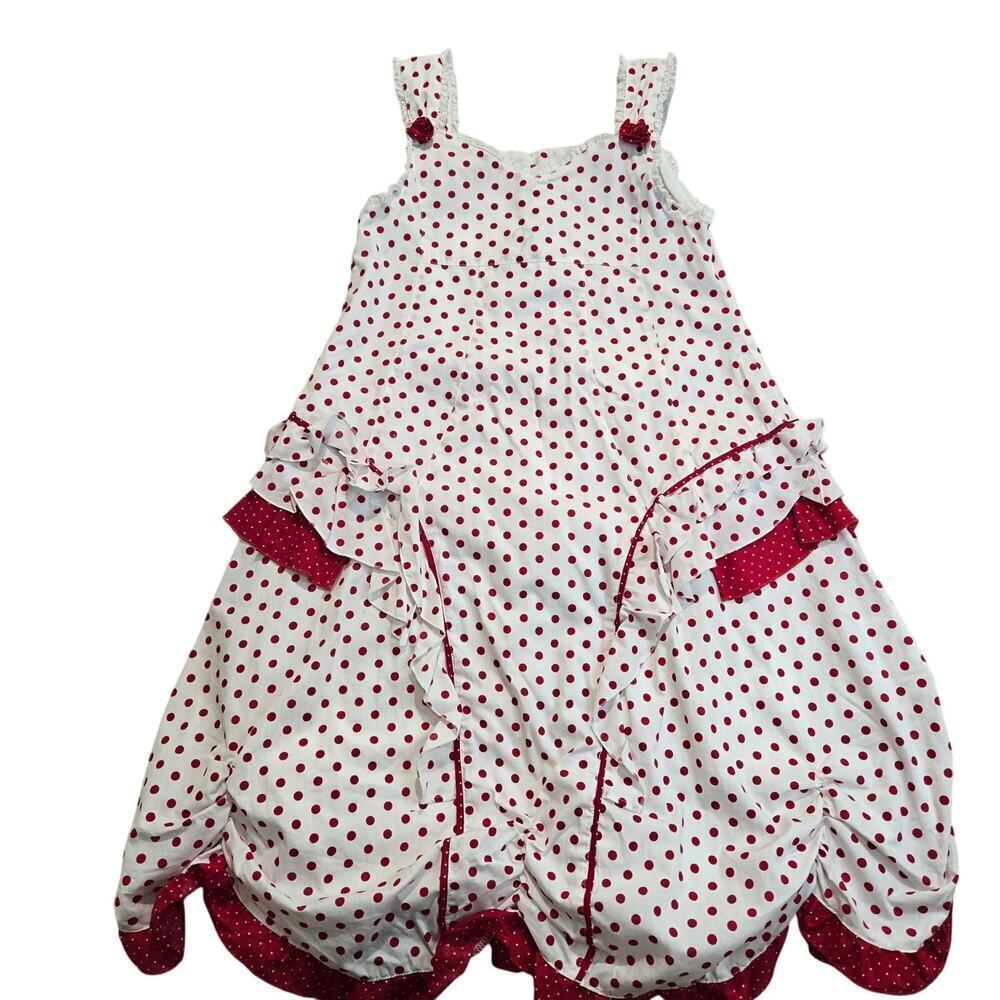 Pom Pom Red Polka Dot Dress Ruffles and Bows Girls Sz XL Girly
